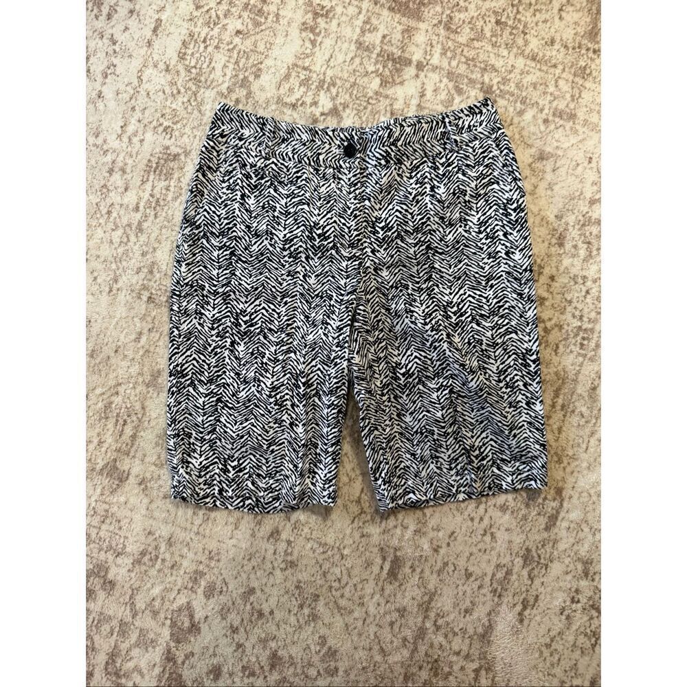 Talbots Women's Zebra Print Mid Rise Cotton Bermuda Shorts Black White Size 2